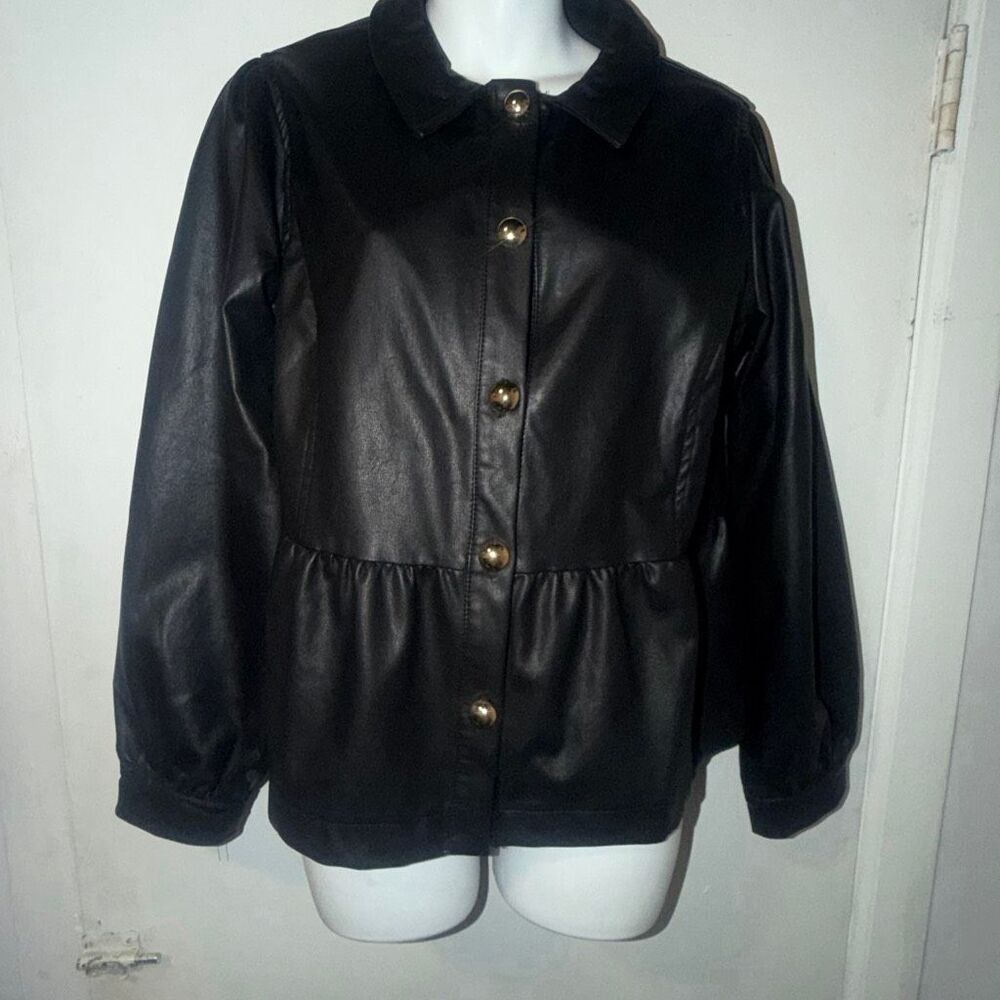 VOY Black Faux Leather Peplum Jacket-S